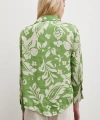 Çiçek Desenli Saten Gömlek Yeşil