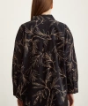 Çiçek Desenli Poplin Gömlek Siyah