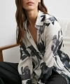 Saten Yüzeyli Desenli Gömlek Siyah