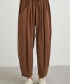 Bağcıklı Beli Lastikli Pileli Pantolon Kahve