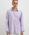 Uzun Kollu Çizgili Gömlek Lila