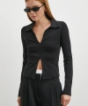 Yakalı Çift Fermuarlı Bluz Siyah