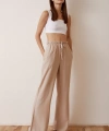 Beli Lastikli Biyeli Yüksek Bel Pantolon Bej