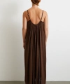 Askılı Piliseli Geniş Elbise Kahve