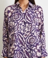Çiçek Desenli Saten Gömlek Mor