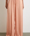 Beli Lastikli Geniş Paça Büzgülü Pantolon Pudra