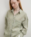 Transparan Çizgili Gömlek Haki