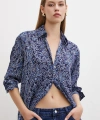 Şal Desenli Saten Gömlek Lacivert