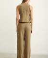 Yüksek Bel Keten Pantolon Haki
