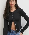 Düğmeli Uzun Kol Bluz Siyah