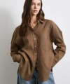 Cepli Oversize Keten  Gömlek Kahve