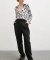V Yaka Leopar Desen Gömlek Siyah