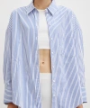 Çizgili Poplin Gömlek Mavi