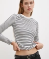 Bisiklet Yaka Çizgili Bluz Beyaz