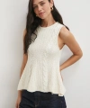 Burgu Örgü Kolsuz Triko Ekru