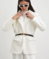 Kemerli Tay Flock Ceket Beyaz