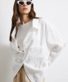 Oversize Cepli Modal Gömlek Beyaz