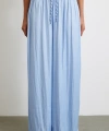 Beli Lastikli Geniş Paça Büzgülü Pantolon Mavi