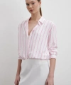 V Yaka Çizgili Modal Gömlek Pembe