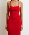 Yanı Büzgülü Askılı Elbise Yırtmaçlı Kırmızı