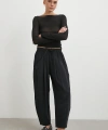 Bağcıklı Beli Lastikli Pileli Pantolon Siyah