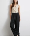 Yüksek Bel Beli Lastikli Geniş Paça Pantolon Siyah