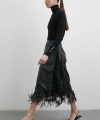 Bağlamalı Püsküllü Deri Etek Siyah