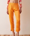 Beli Lastikli Saten Pantolon Turuncu