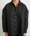 Cepli Oversize Keten Gömlek Siyah