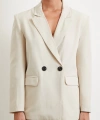 Çift Düğmeli Keten Blazer Ceket Krem