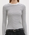 Bisiklet Yaka Çizgili Bluz Beyaz