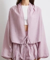 Geniş Kol Önden Bağlamalı Bluz Lila