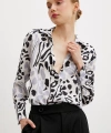 V Yaka Leopar Desen Gömlek Siyah