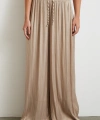 Beli Lastikli Geniş Paça Büzgülü Pantolon Bej