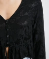 V Yaka Fırfırlı Bluz Siyah