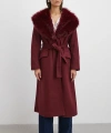 Kürk Yaka Kuşaklı Kaşe Kaban Bordo