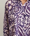 Çiçek Desenli Saten Gömlek Mor