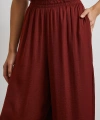 Beli Lastikli Dökümlü Geniş Paça Pantolon Kahve