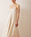 Sırt Dekolteli Askılı Elbise Krem