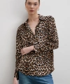 Leopar Desenli Viskon Gömlek Siyah
