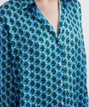 Geometrik Desenli Saten Gömlek Mavi