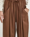 Bağcıklı Beli Lastikli Pileli Pantolon Kahve