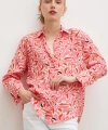 Çiçek Desen V Yaka Modal Gömlek Fuşya