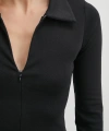 Yakalı Çift Fermuarlı Bluz Siyah