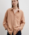 Keten Karışımlı Linen Prunes Gömlek Pudra