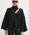 Fitilli Şal Yaka Kazak Siyah