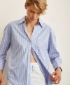 Çizgili Poplin Gömlek Mavi