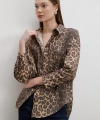 Leopar Desenli V Yaka Gömlek Kahve