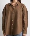 Cepli Oversize Keten  Gömlek Kahve