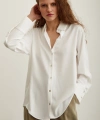 Likralı Saten Gömlek Ekru